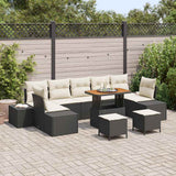 vidaXL Tuinbank Set met kussen met opslag 10 pcs Zwart Poly rattan