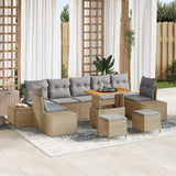vidaXL Tuinbank Set met kussen met opslag 10 pcs Zwart Poly rattan