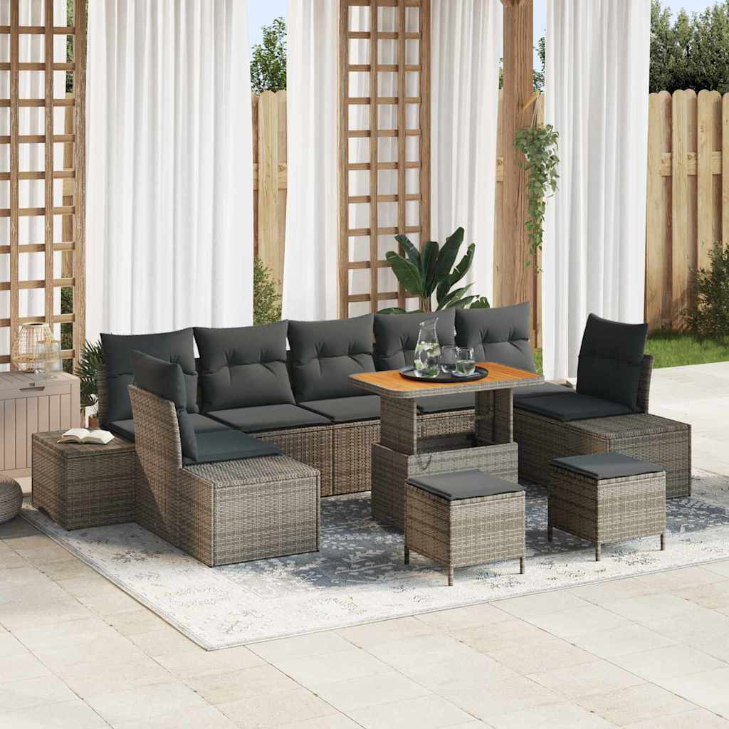 vidaXL Tuinbank Set met kussen met opslag 10 pcs Zwart Poly rattan