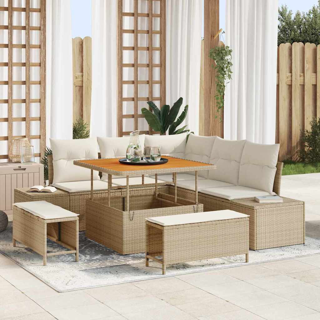 vidaXL Tuinbank Set met kussen met opslag 8 pcs Zwart Poly rattan