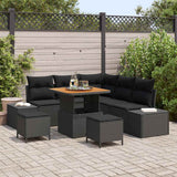 vidaXL Tuinbank Set met kussen met opslag 8 pcs Zwart Poly rattan