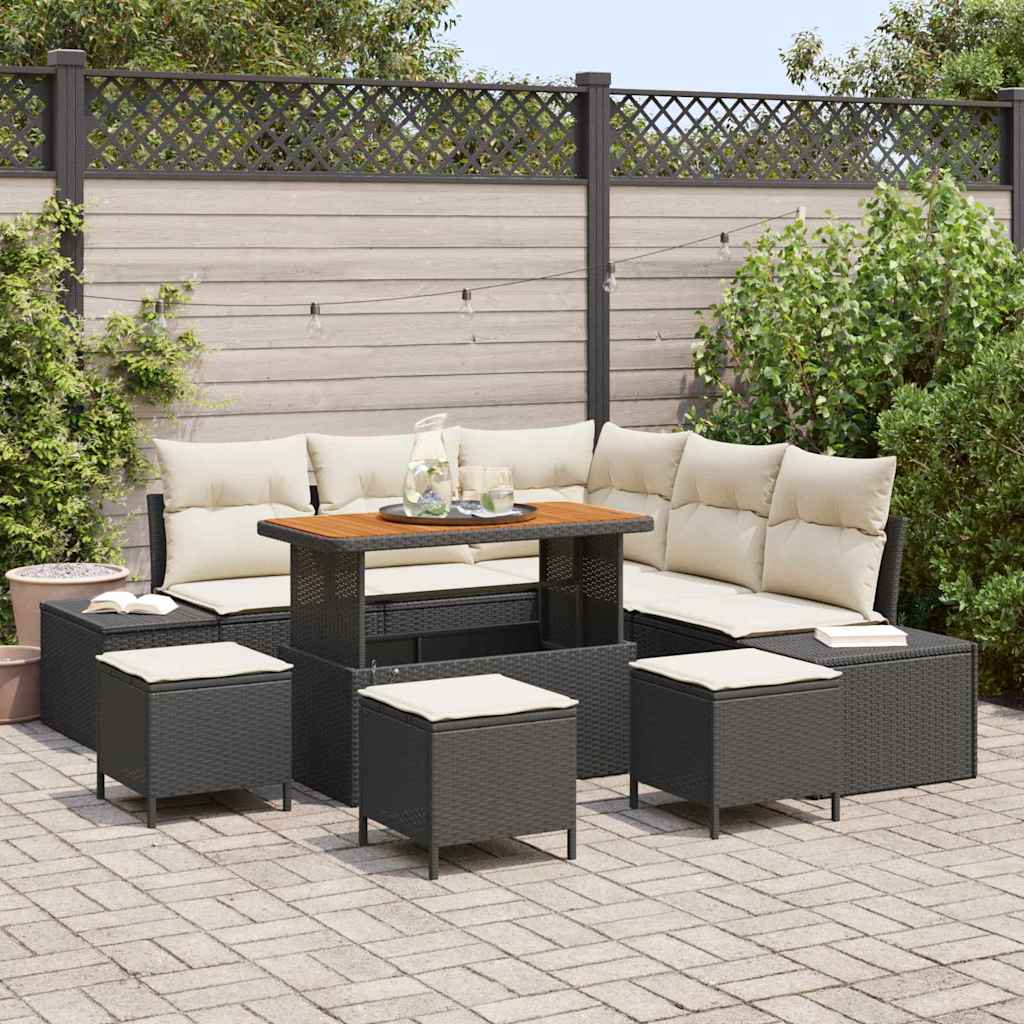 vidaXL Tuinbank Set met kussen met opslag 8 pcs Zwart Poly rattan
