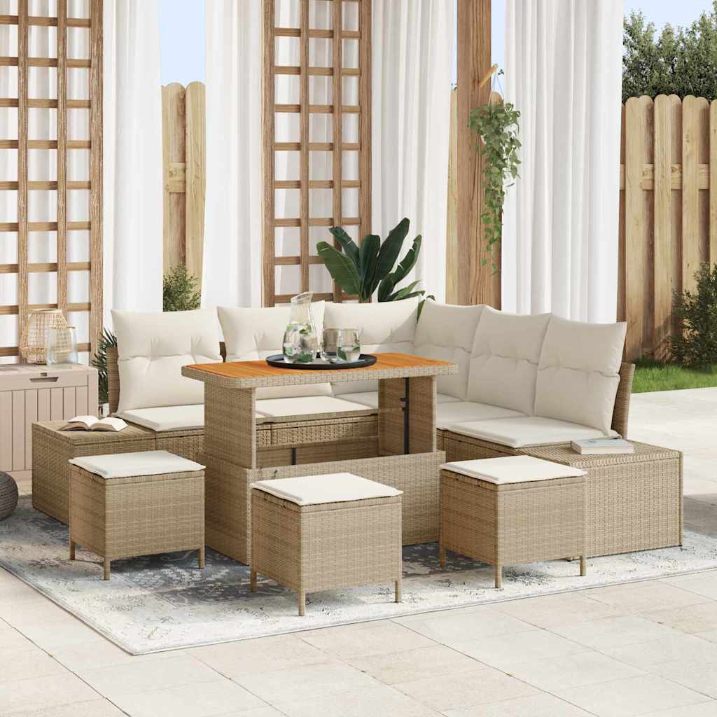 vidaXL Tuinbank Set met kussen met opslag 8 pcs Zwart Poly rattan