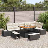 vidaXL Tuinbank Set met kussen met opslag 9 pcs Zwart Poly rattan