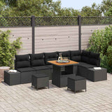vidaXL Tuinbank Set met kussen met opslag 9 pcs Zwart Poly rattan