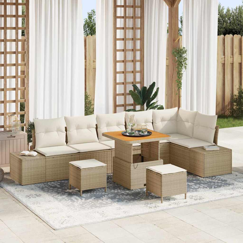 vidaXL Tuinbank Set met kussen met opslag 9 pcs Zwart Poly rattan