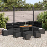 vidaXL Tuinbank Set met kussen met opslag 9 pcs Zwart Poly rattan