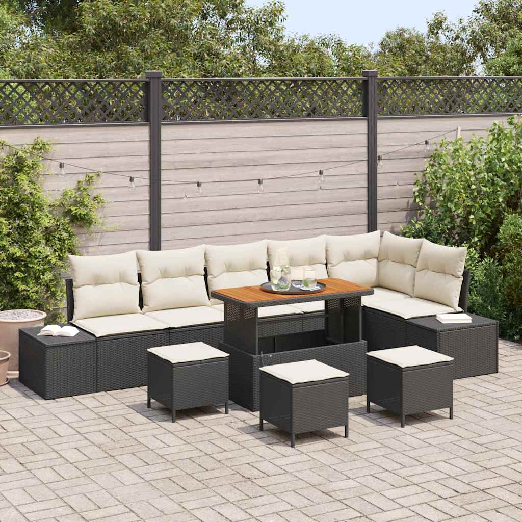 vidaXL Tuinbank Set met kussen met opslag 9 pcs Zwart Poly rattan