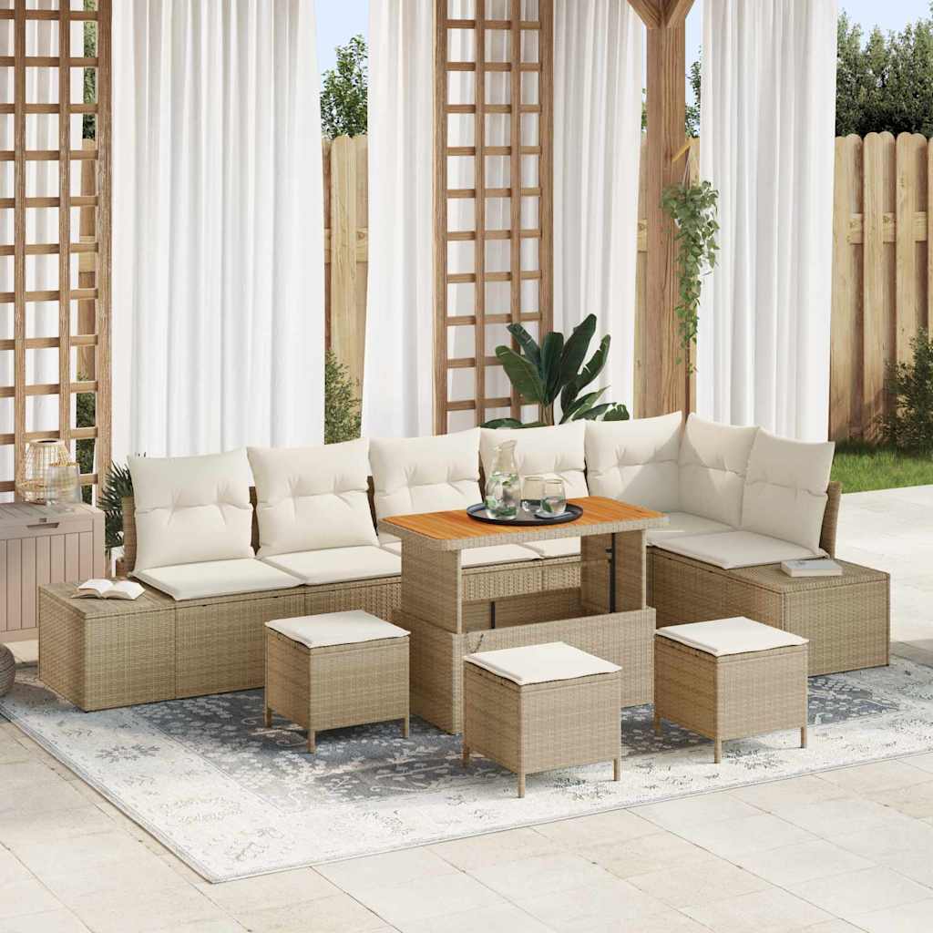 vidaXL Tuinbank Set met kussen met opslag 9 pcs Zwart Poly rattan