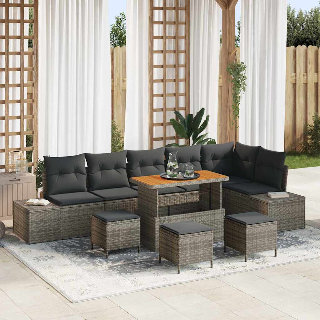 vidaXL Tuinbank Set met kussen met opslag 9 pcs Zwart Poly rattan