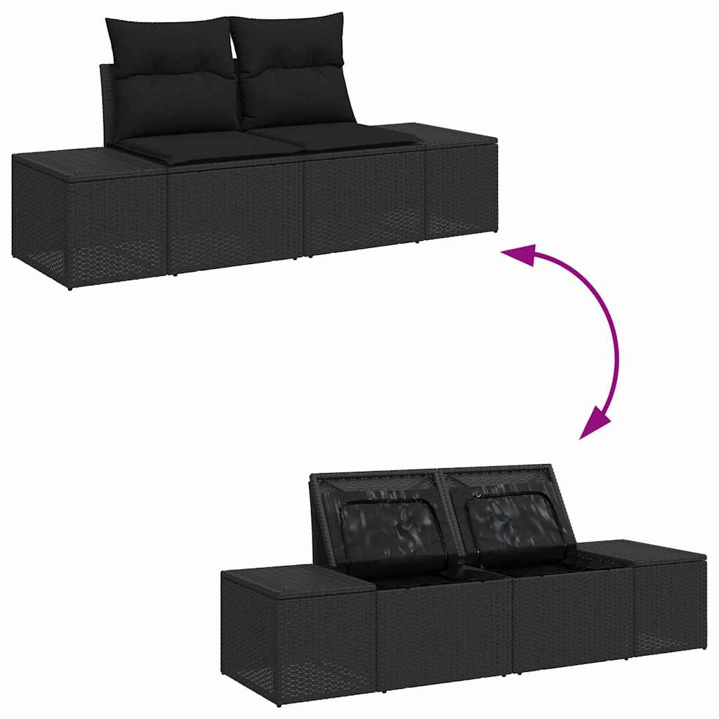 vidaXL Tuinbank Set met kussen met opslag 12 pcs Zwart Poly rattan
