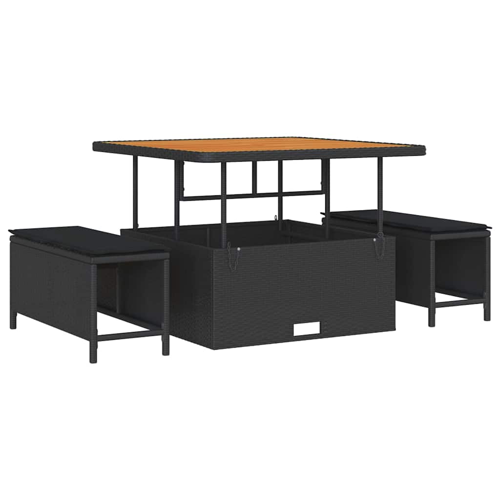 vidaXL Tuinbank Set met kussen met opslag 12 pcs Zwart Poly rattan