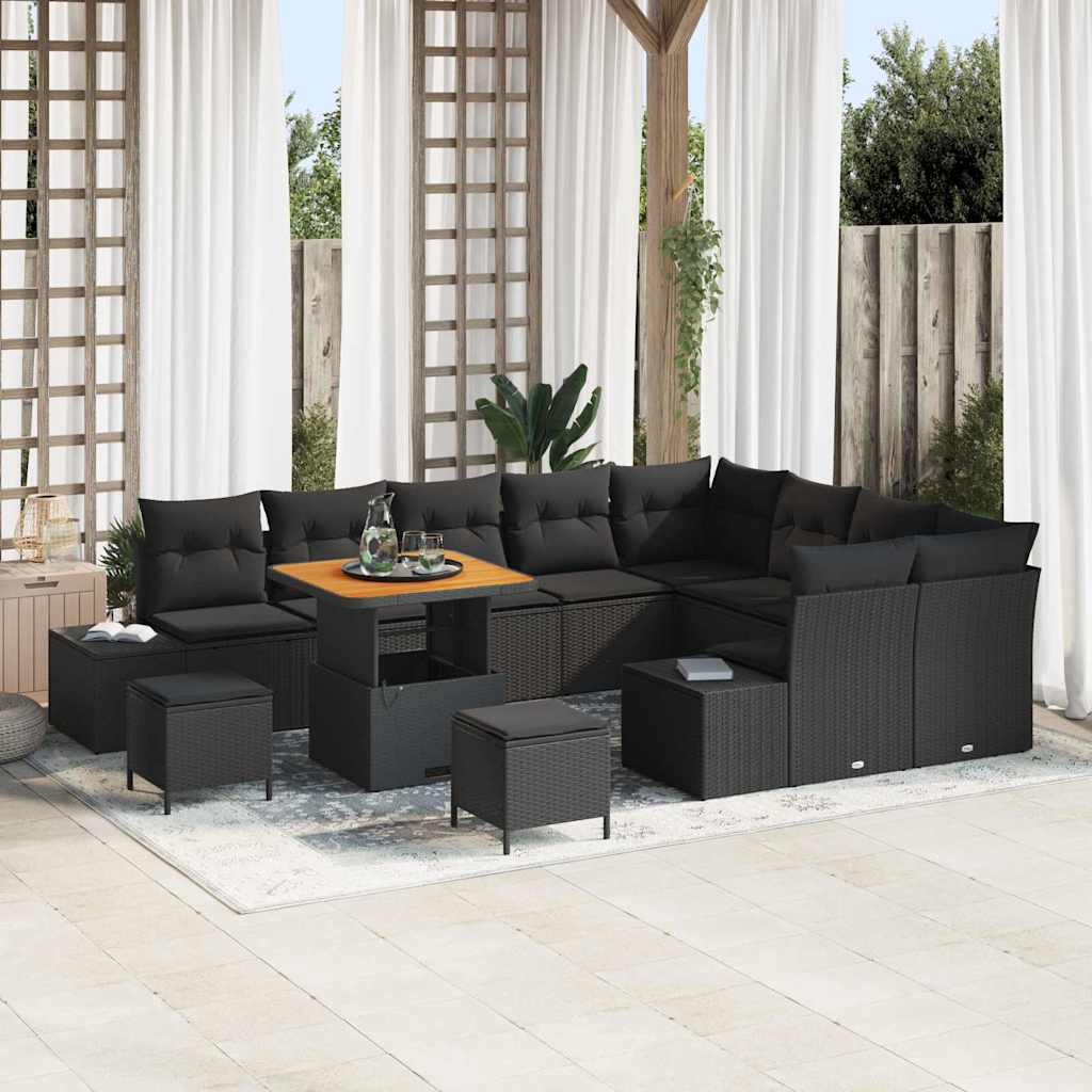 vidaXL Tuinbank Set met kussen met opslag 12 pcs Zwart Poly rattan