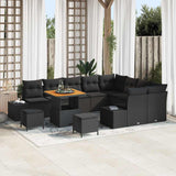 vidaXL Tuinbank Set met kussen met opslag 12 pcs Zwart Poly rattan