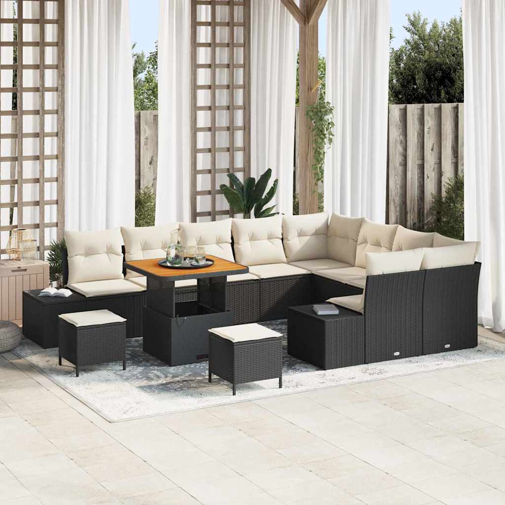 vidaXL Tuinbank Set met kussen met opslag 12 pcs Zwart Poly rattan