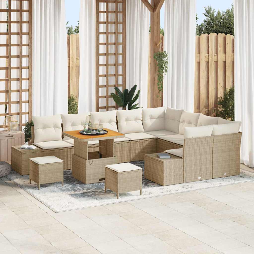 vidaXL Tuinbank Set met kussen met opslag 12 pcs Zwart Poly rattan