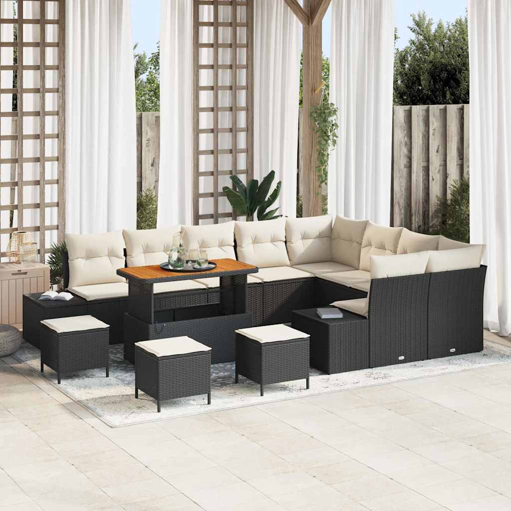 vidaXL Tuinbank Set met kussen met opslag 12 pcs Zwart Poly rattan