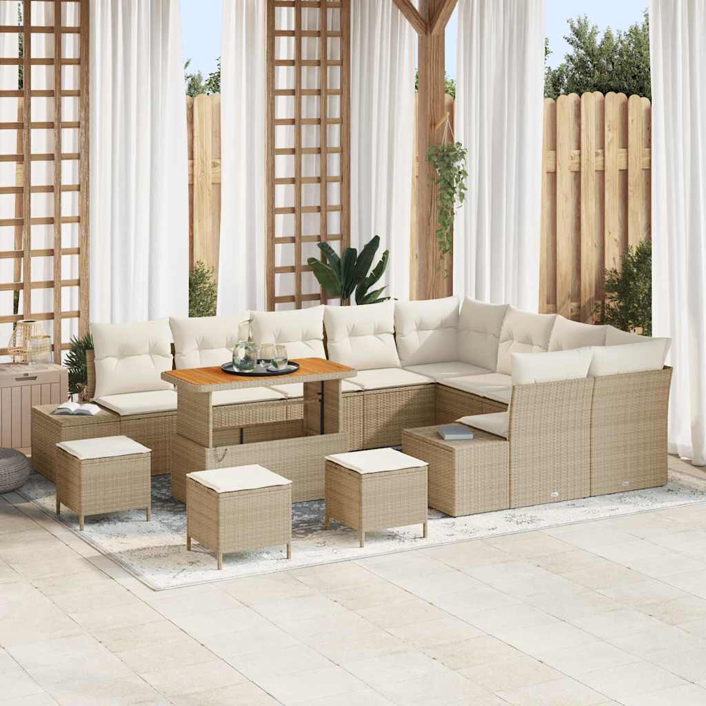 vidaXL Tuinbank Set met kussen met opslag 12 pcs Zwart Poly rattan