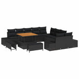 vidaXL Tuinbank Set met kussen met opslag 13 pcs Zwart Poly rattan