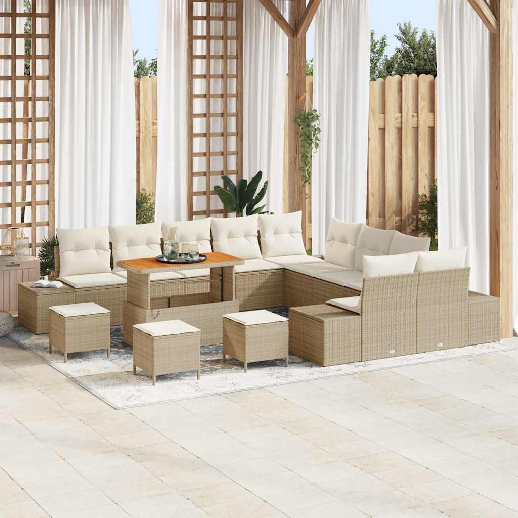 vidaXL Tuinbank Set met kussen met opslag 13 pcs Zwart Poly rattan