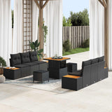 vidaXL Tuinbank Set met kussen met opslag 9 pcs Zwart Poly rattan