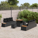 vidaXL Tuinbank Set met kussen met opslag 9 pcs Zwart Poly rattan