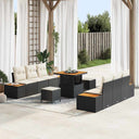 vidaXL Tuinbank Set met kussen met opslag 9 pcs Zwart Poly rattan
