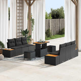 vidaXL Tuinbank Set met kussen met opslag 9 pcs Zwart Poly rattan