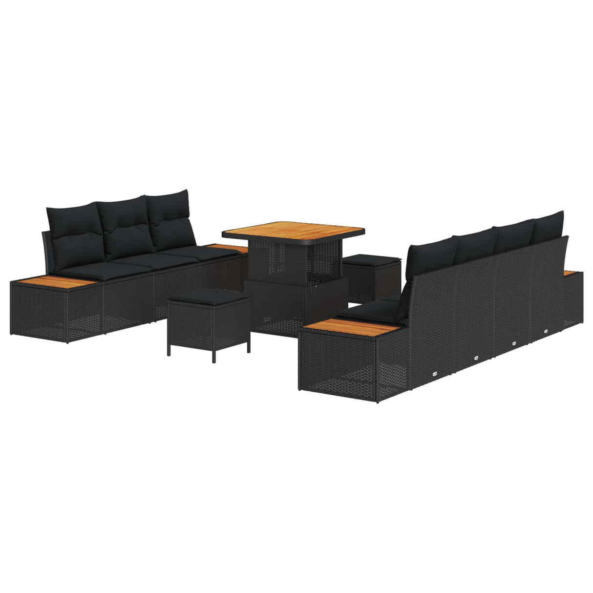 vidaXL Tuinbank Set met kussen met opslag 10 pcs Zwart Poly rattan
