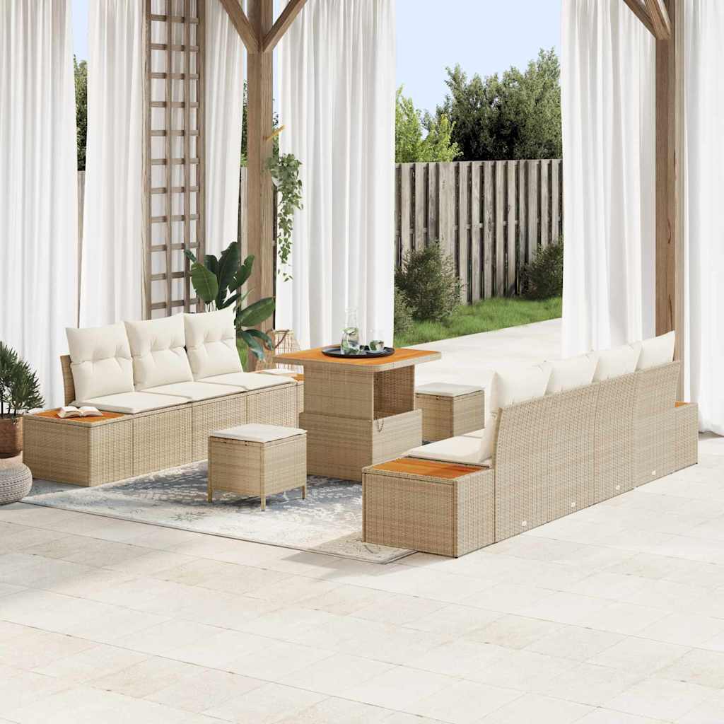 vidaXL Tuinbank Set met kussen met opslag 10 pcs Zwart Poly rattan