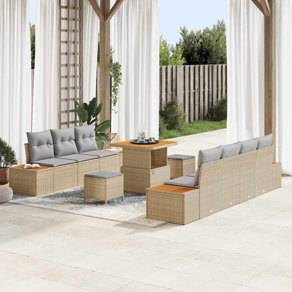 vidaXL Tuinbank Set met kussen met opslag 10 pcs Zwart Poly rattan
