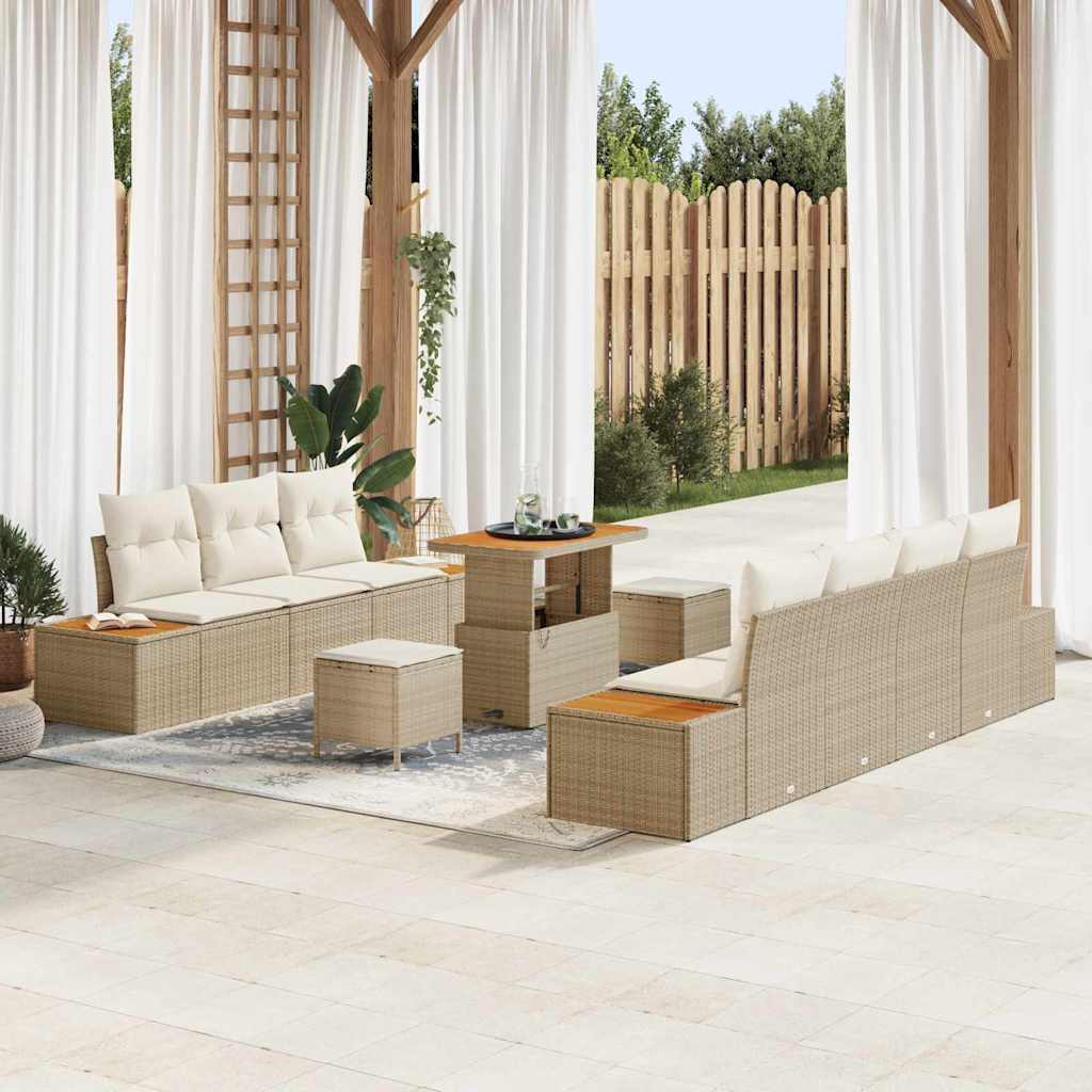 vidaXL Tuinbank Set met kussen met opslag 10 pcs Zwart Poly rattan