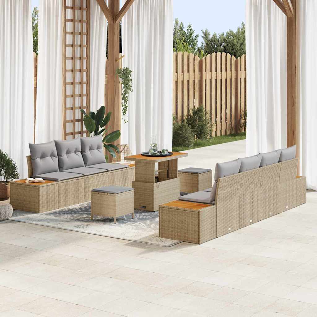 vidaXL Tuinbank Set met kussen met opslag 10 pcs Zwart Poly rattan
