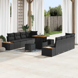 vidaXL Tuinbank Set met kussen met opslag 11 pcs Zwart Poly rattan