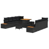 vidaXL Tuinbank Set met kussen met opslag 11 pcs Zwart Poly rattan