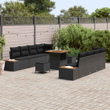 vidaXL Tuinbank Set met kussen met opslag 11 pcs Zwart Poly rattan