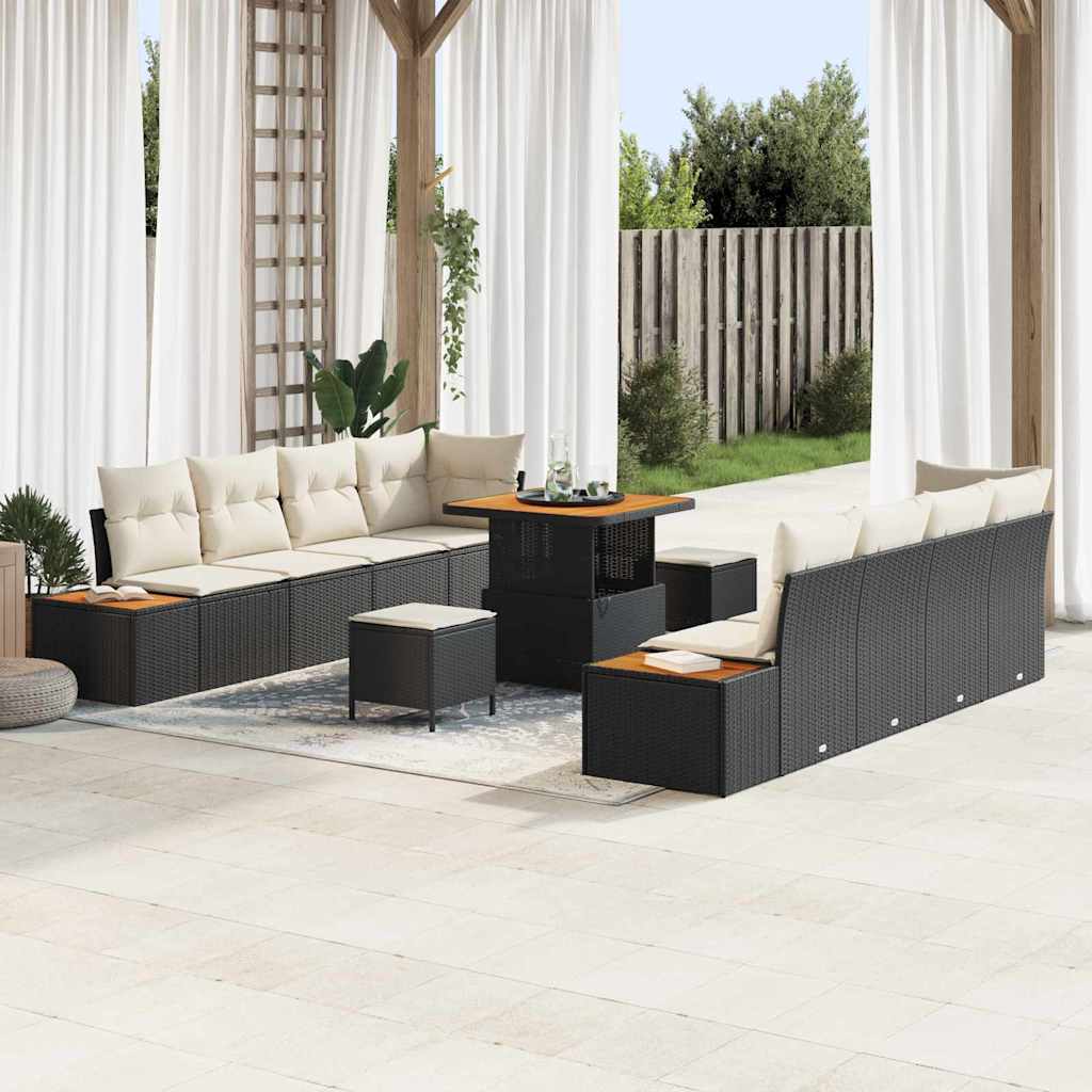 vidaXL Tuinbank Set met kussen met opslag 11 pcs Zwart Poly rattan