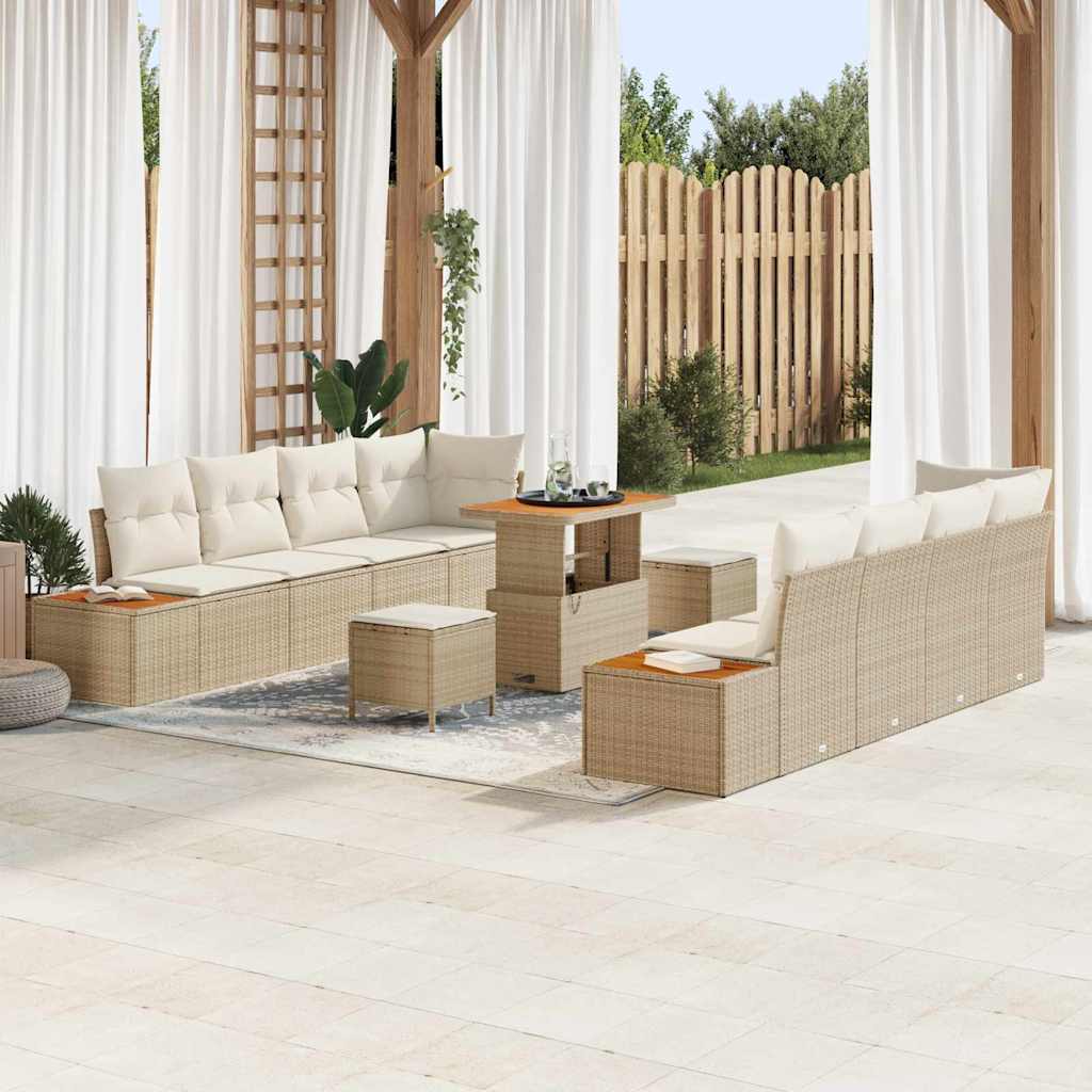 vidaXL Tuinbank Set met kussen met opslag 11 pcs Zwart Poly rattan