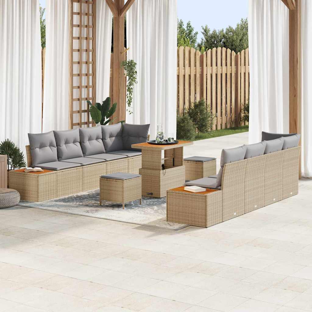 vidaXL Tuinbank Set met kussen met opslag 11 pcs Zwart Poly rattan