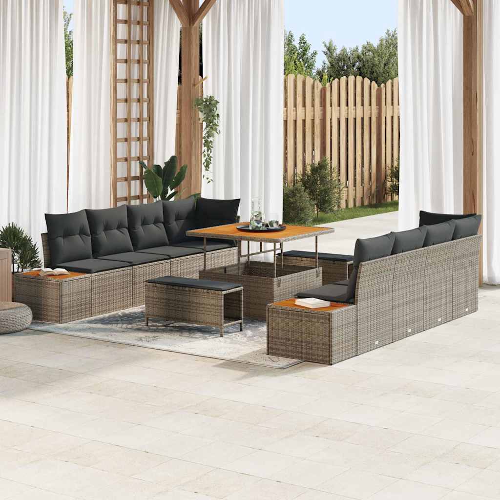 vidaXL Tuinbank Set met kussen met opslag 11 pcs Zwart Poly rattan