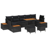 vidaXL Tuinbank Set met kussen met opslag 10 pcs Zwart Poly rattan