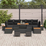 vidaXL Tuinbank Set met kussen met opslag 10 pcs Zwart Poly rattan