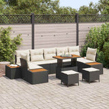 vidaXL Tuinbank Set met kussen met opslag 10 pcs Zwart Poly rattan