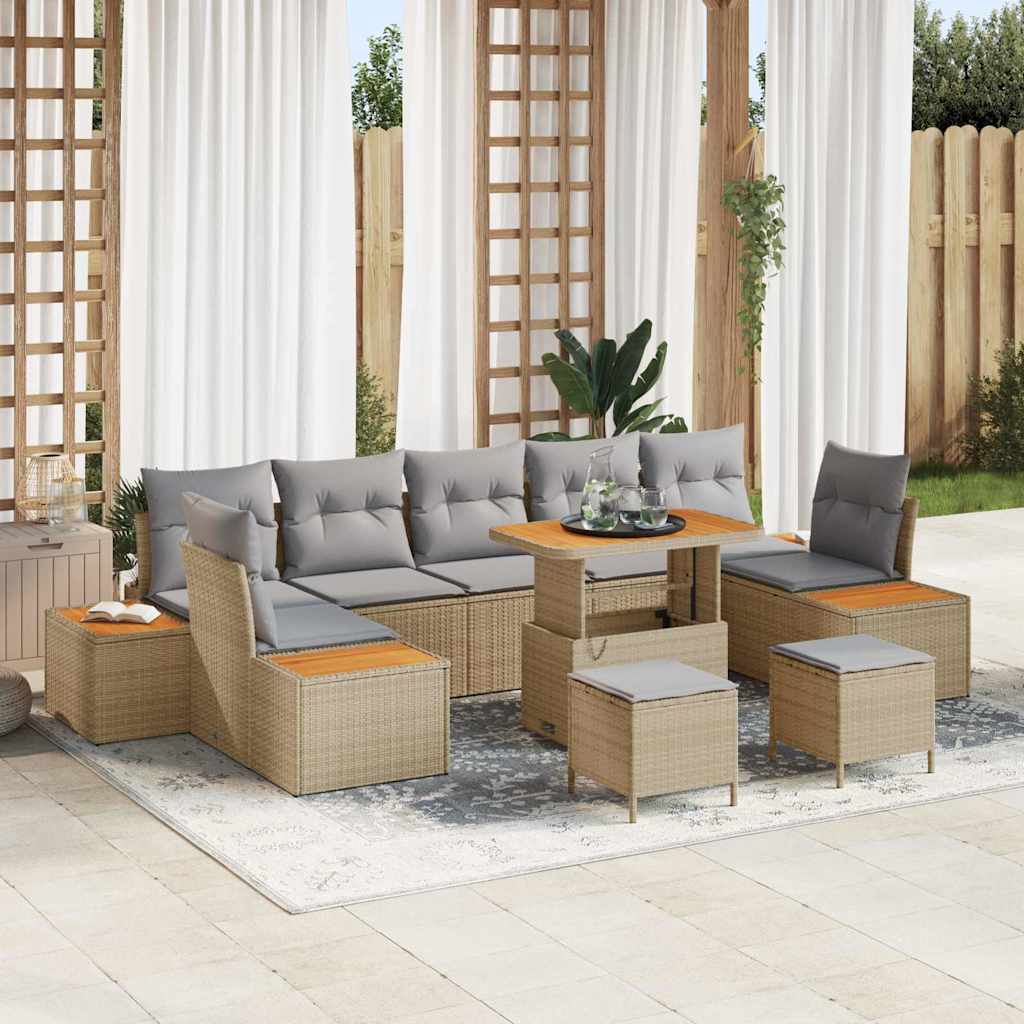 vidaXL Tuinbank Set met kussen met opslag 10 pcs Zwart Poly rattan
