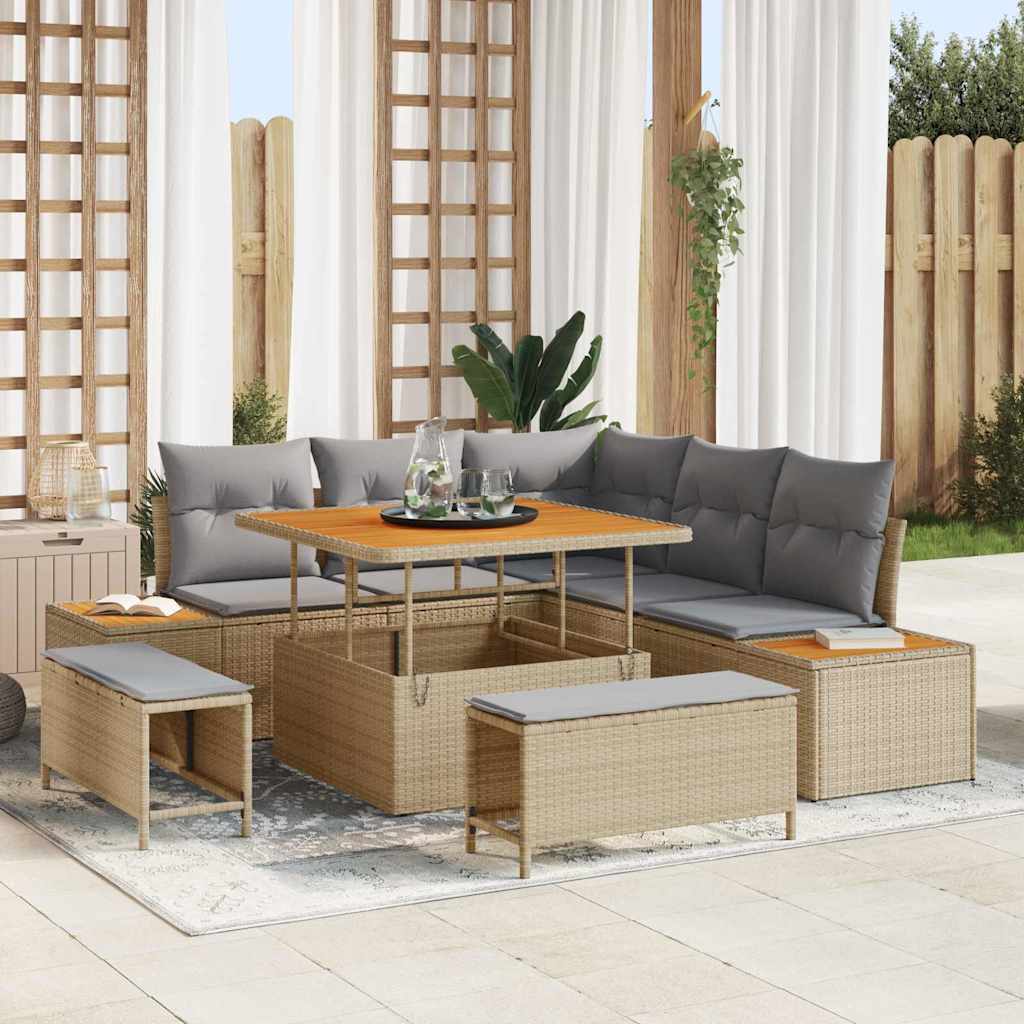 vidaXL Tuinbank Set met kussen met opslag 8 pcs Zwart Poly rattan