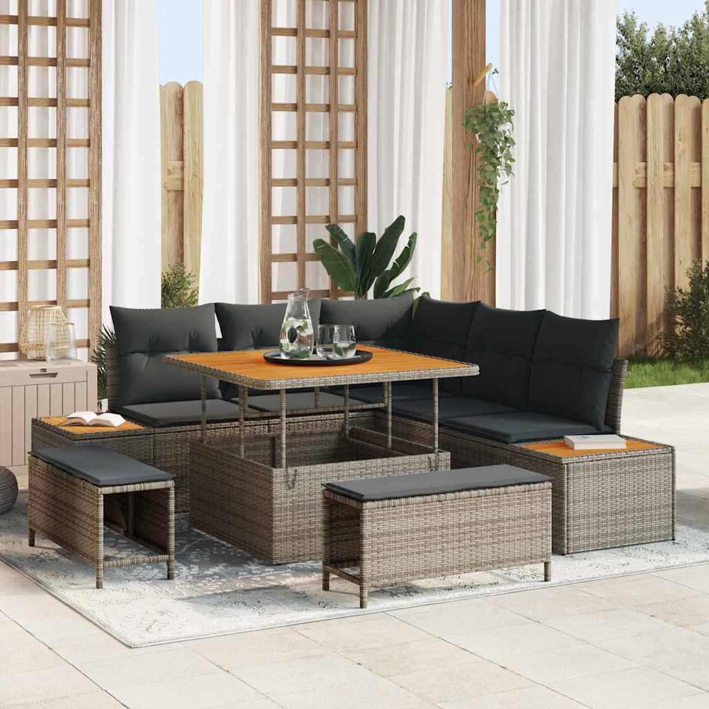 vidaXL Tuinbank Set met kussen met opslag 8 pcs Zwart Poly rattan