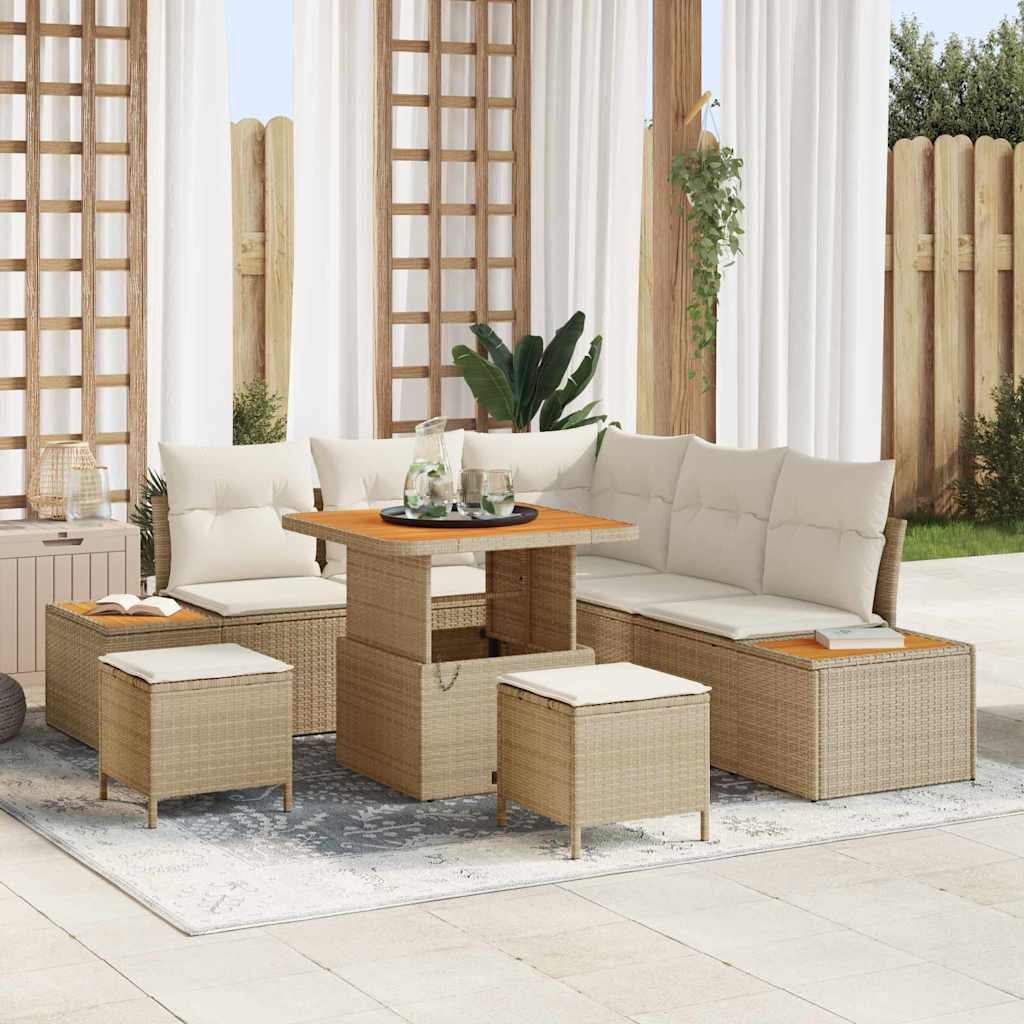 vidaXL Tuinbank Set met kussen met opslag 8 pcs Zwart Poly rattan