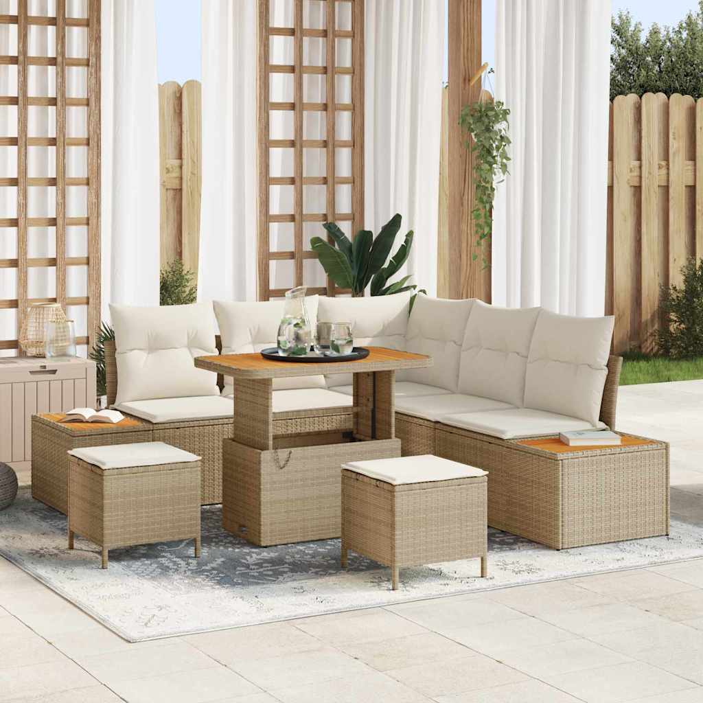 vidaXL Tuinbank Set met kussen met opslag 8 pcs Zwart Poly rattan