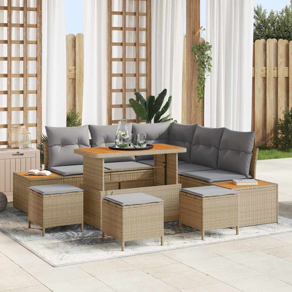 vidaXL Tuinbank Set met kussen met opslag 8 pcs Zwart Poly rattan