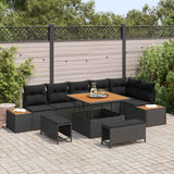 vidaXL Tuinbank Set met kussen met opslag 9 pcs Zwart Poly rattan
